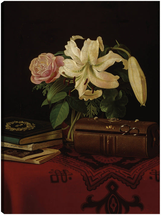 Naturaleza muerta sobre la mesa de trabajo de una dama (1868) - Ferdinand von Wright