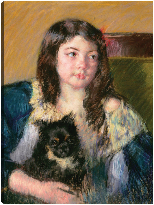 Françoise, Sosteniendo un perrito, mirando hacia la derecha (1909) - Mary Cassatt