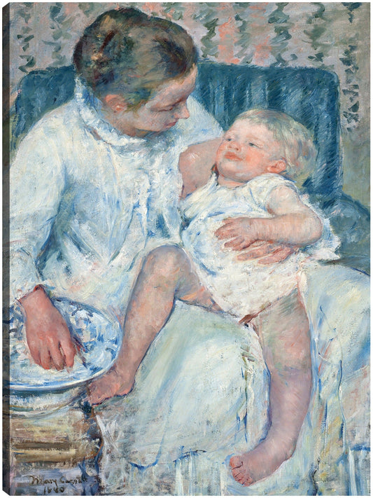 Madre a punto de lavar a su hijo somnoliento - Mary Cassatt