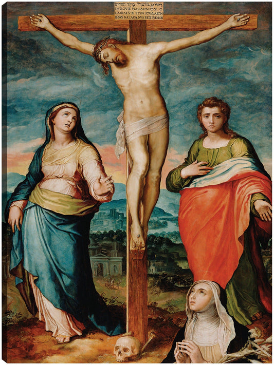 Cristo en la cruz con los santos María, Juan evangelista y Catalina de Siena (alrededor de 1570) - Marco Pino