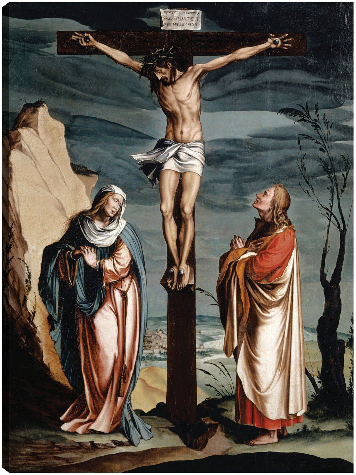 Cristo en la Cruz entre la Virgen y San Juan (1560) - Jacob Clauser Workshop