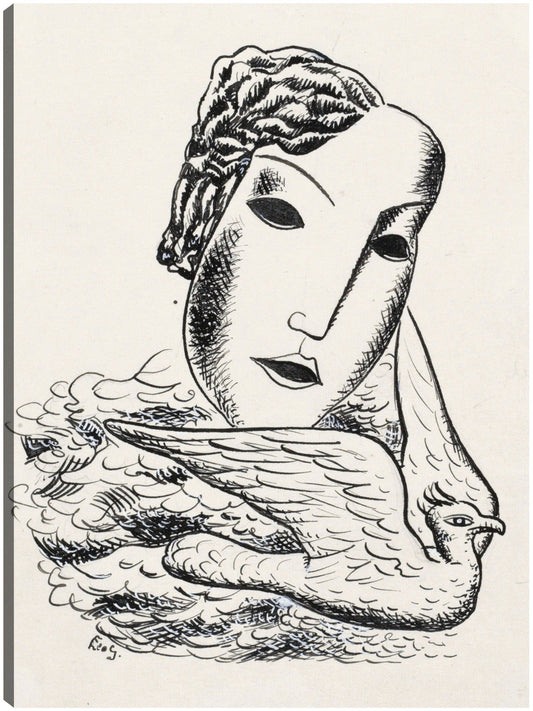Cabeza de mujer con pájaro (1935) - Leo Gestel