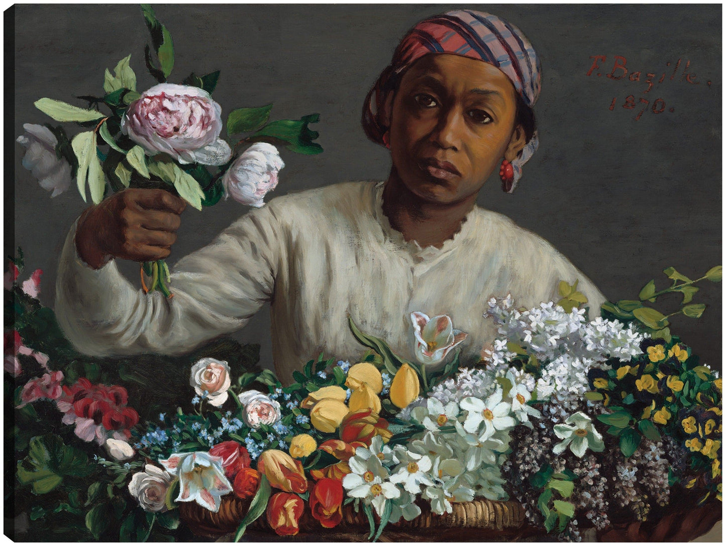 Mujer joven con peonías - Frederic Bazille