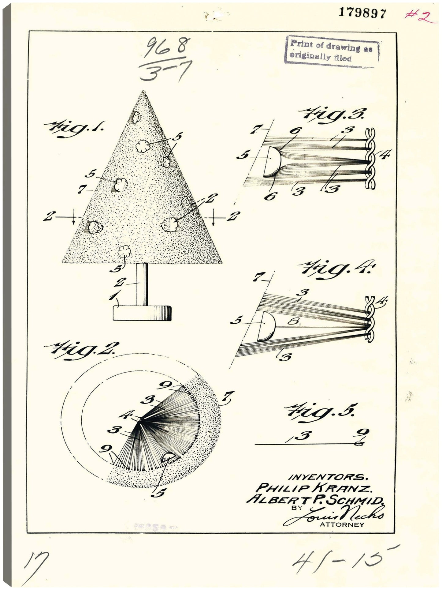 Árbol de Navidad artificial patentado, inventor(es): Phillip Kraz y Albert P. Schmid. - National Archives