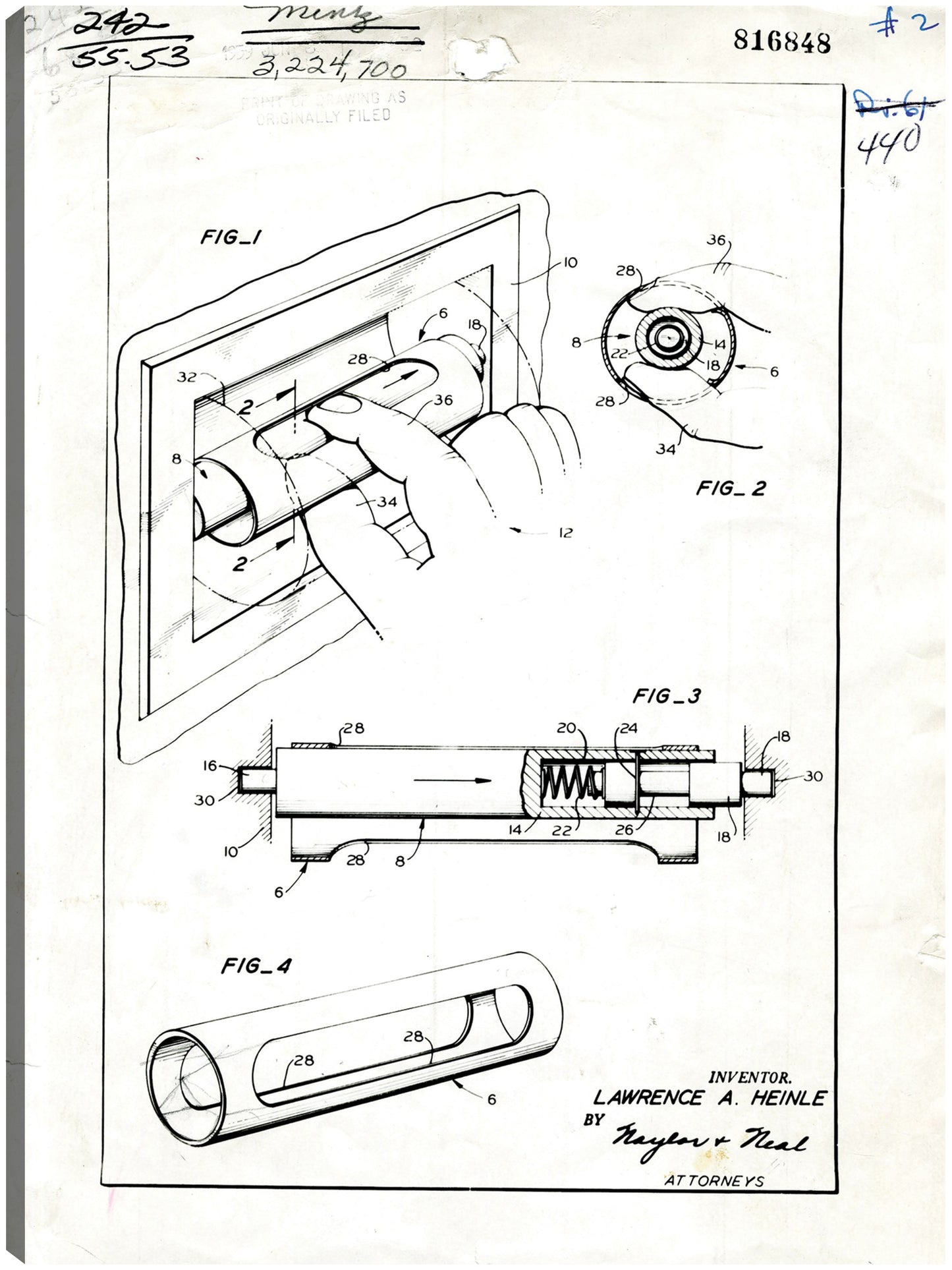 Núcleo de papel higiénico patentado, inventor(es): Lawrence A, Heinle - National Archives