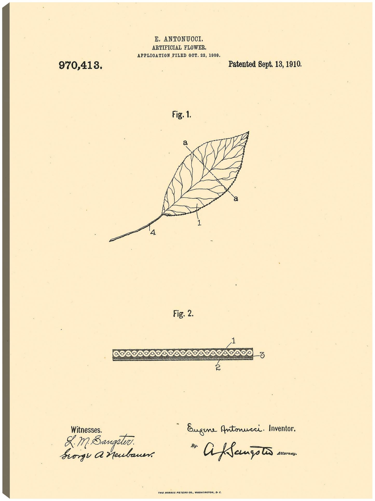 Flor artificial patentada, inventor: William A. Warner, 13 de septiembre de 1910 - National Archives