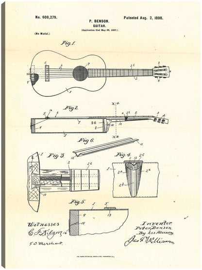 Guitarra patentada, inventor: Peter Benson, 2 de agosto de 1898 - National Archives