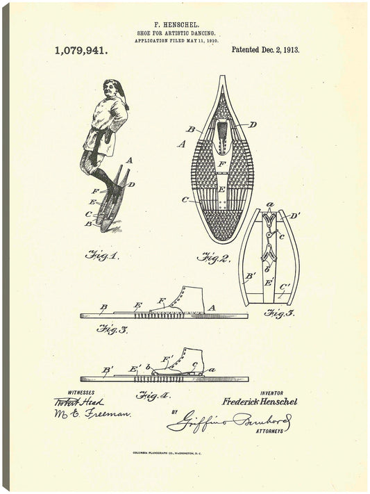 Zapato patentado para danza artística, inventor Frederick Henschel, 2 de diciembre de 1913 - National Archives
