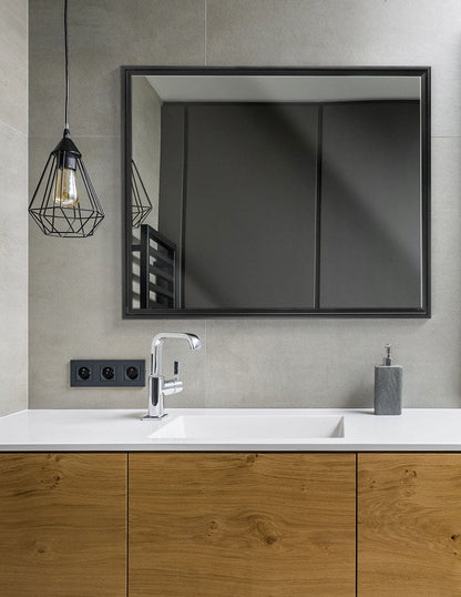 Espejo decorativo de pared con marco flotante negro brillante