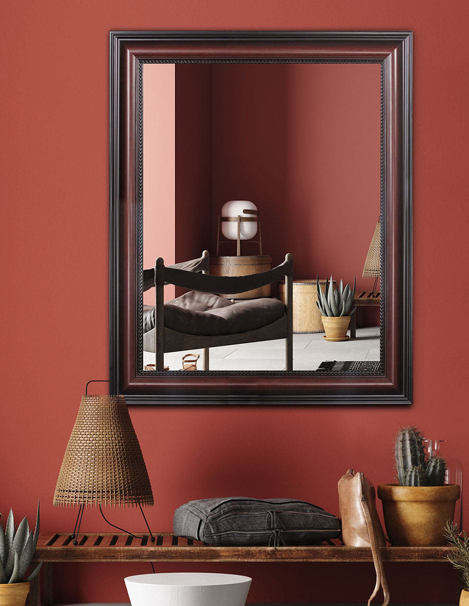 Espejo decorativo con marco rectangular de cerezo profundo