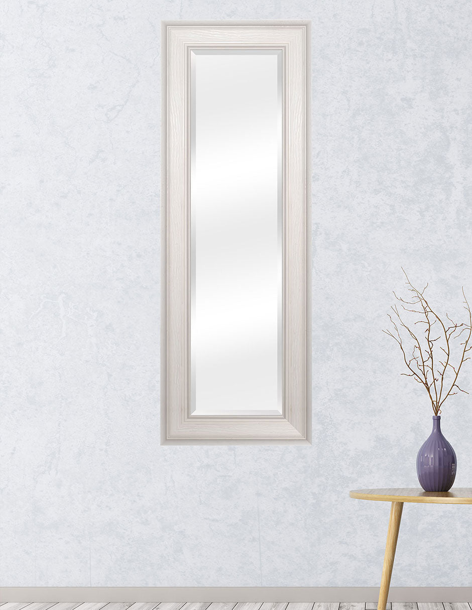 Espejo Biselado de Pared Enmarcado en color Blanco con textura de madera