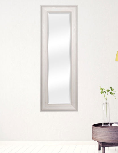 Espejo Biselado de Pared Enmarcado en color Blanco con textura de madera