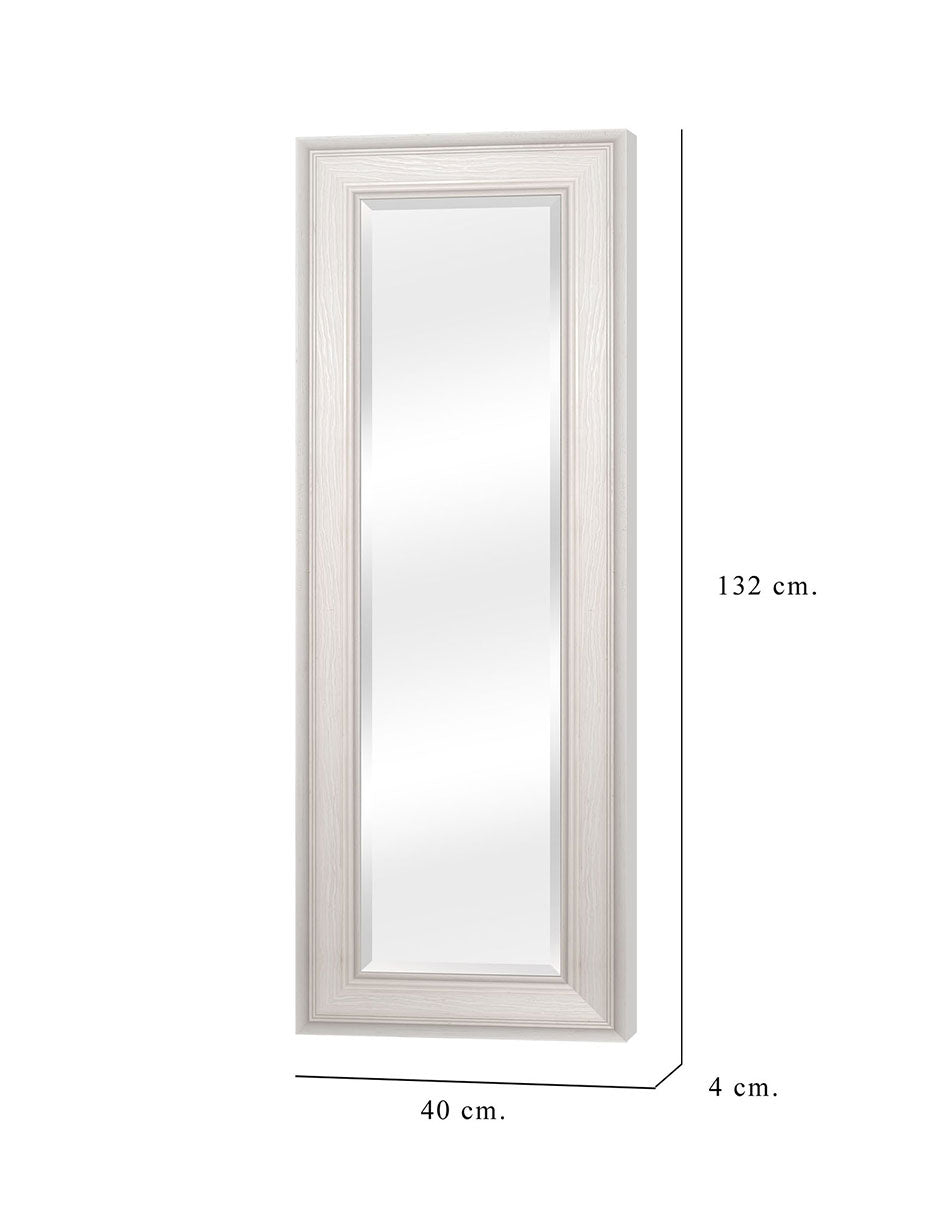 Espejo Biselado de Pared Enmarcado en color Blanco con textura de madera