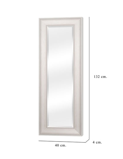 Espejo Biselado de Pared Enmarcado en color Blanco con textura de madera