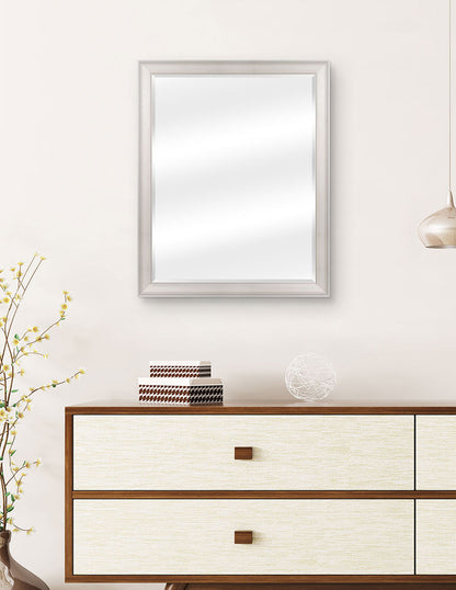 Espejo Biselado de Pared Enmarcado en color Blanco con textura de madera