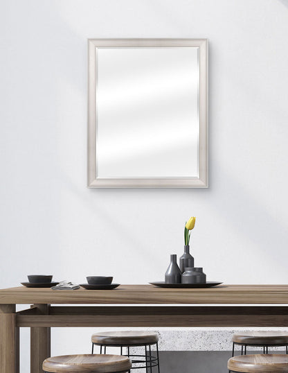 Espejo Biselado de Pared Enmarcado en color Blanco con textura de madera