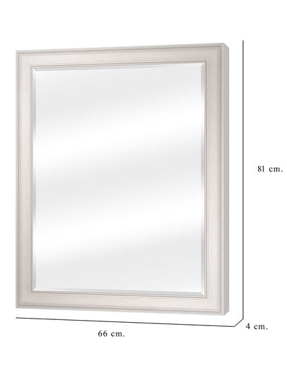 Espejo Biselado de Pared Enmarcado en color Blanco con textura de madera