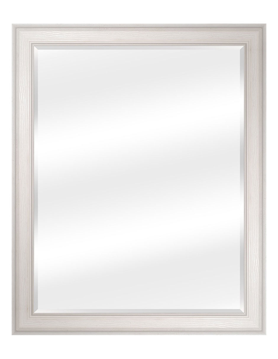 Espejo Biselado de Pared Enmarcado en color Blanco con textura de madera