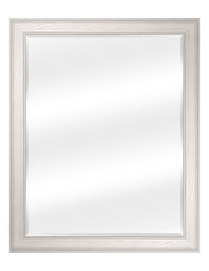 Espejo Biselado de Pared Enmarcado en color Blanco con textura de madera