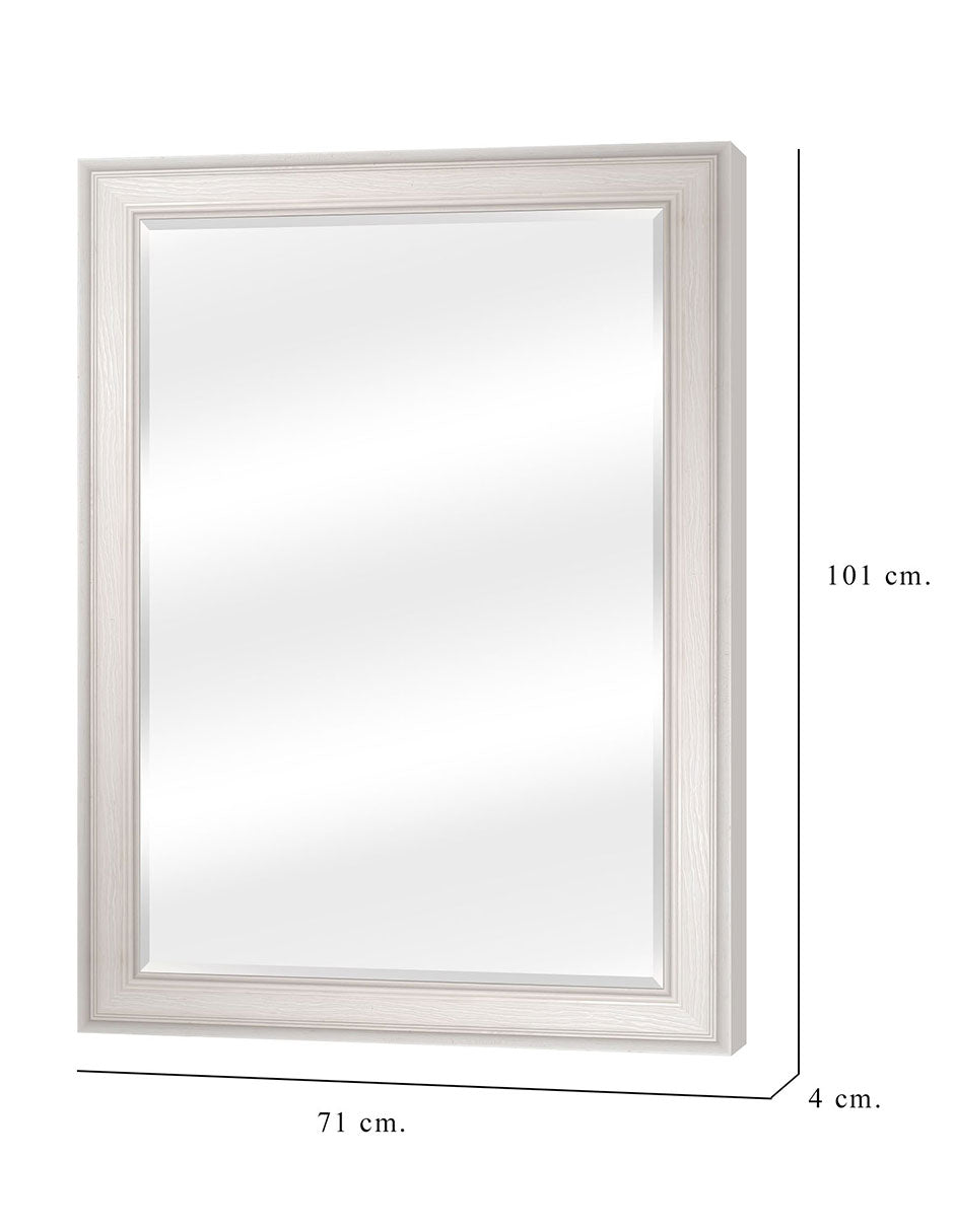 Espejo Biselado de Pared Enmarcado en color Blanco con textura de madera