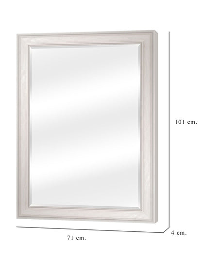 Espejo Biselado de Pared Enmarcado en color Blanco con textura de madera