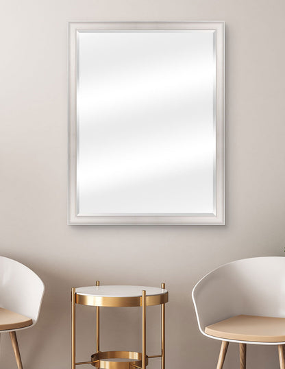 Espejo Biselado de Pared Enmarcado en color Blanco con textura de madera