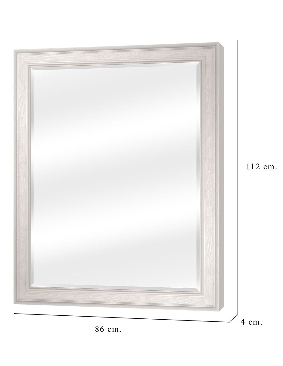 Espejo Biselado de Pared Enmarcado en color Blanco con textura de madera