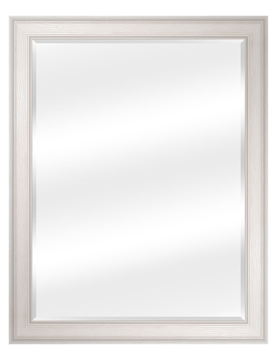 Espejo Biselado de Pared Enmarcado en color Blanco con textura de madera