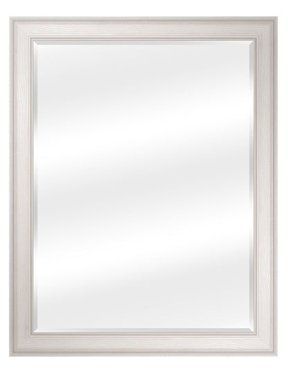 Espejo Biselado de Pared Enmarcado en color Blanco con textura de madera