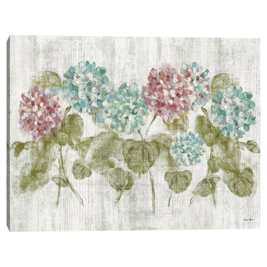 Vibrante hilera de hortensias sobre madera - Cheri Blum