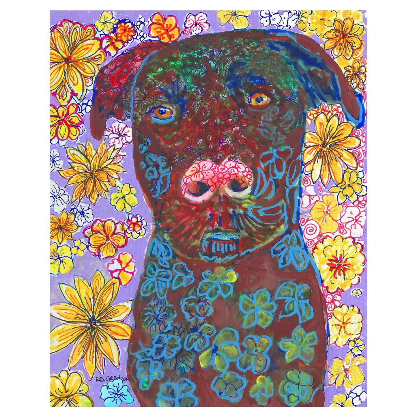 Perro de flores de laboratorio de chocolate - Randy Riccobonis