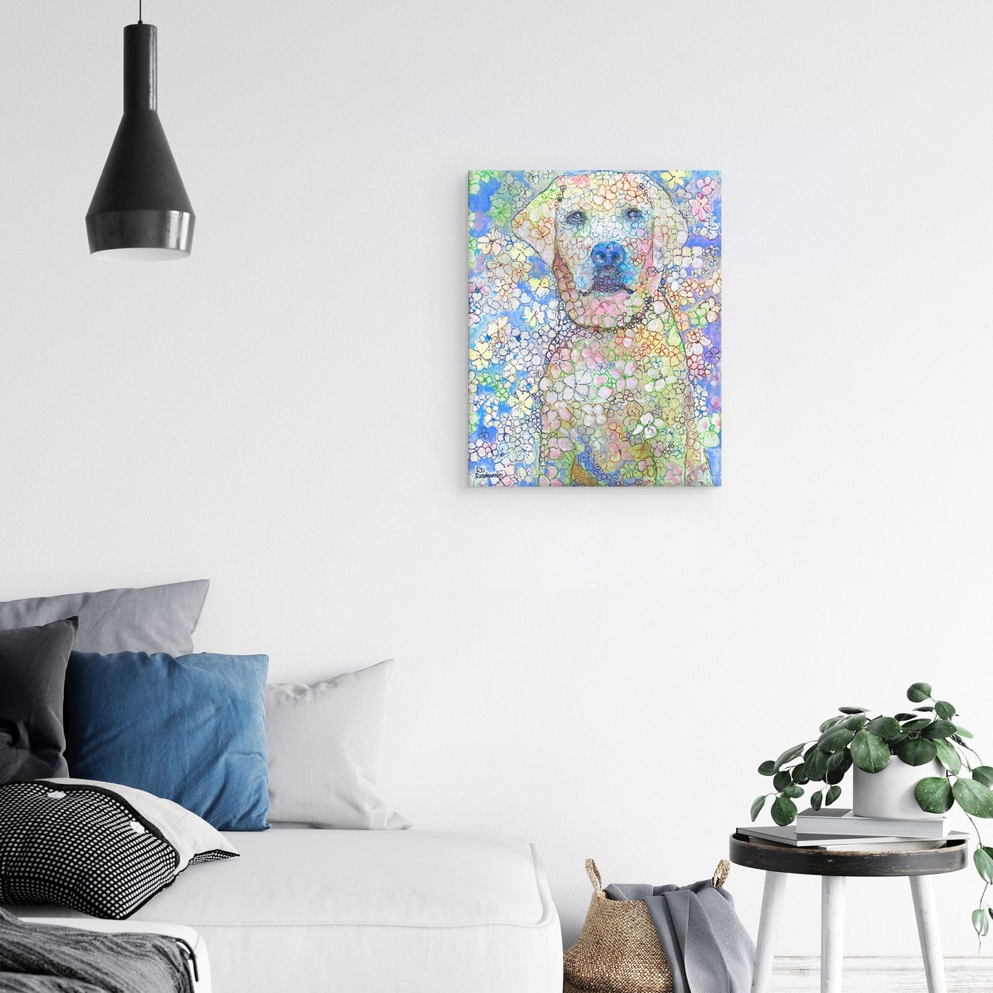 Perro de flores de laboratorio blanco - Randy Riccobonis