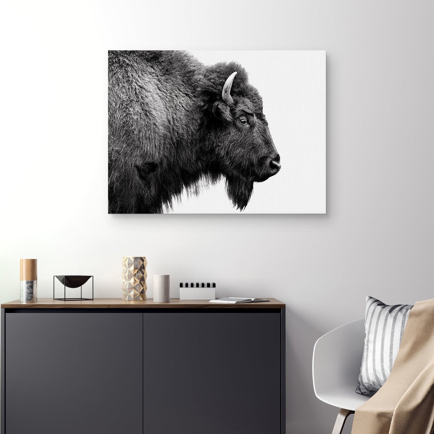 Perfil de búfalo en blanco y negro - Belle Maison