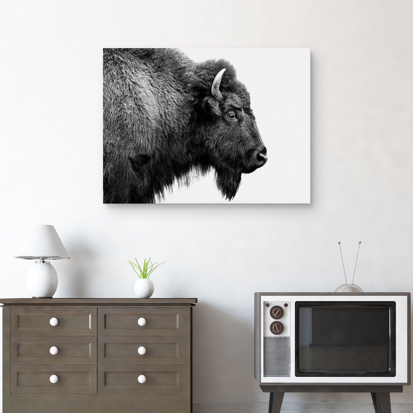 Perfil de búfalo en blanco y negro - Belle Maison