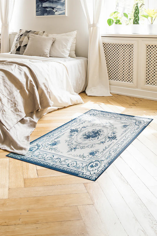 Alfombra lavable azul Aubusson