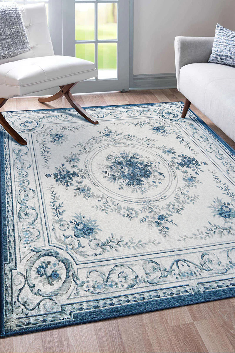 Alfombra lavable azul Aubusson