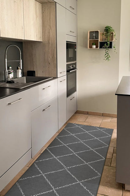 Alfombra lavable Medina marroquí diamante gris