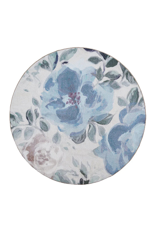 Alfombra lavable azul crema floral sasha