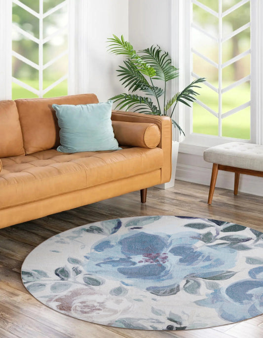 Alfombra lavable azul crema floral sasha